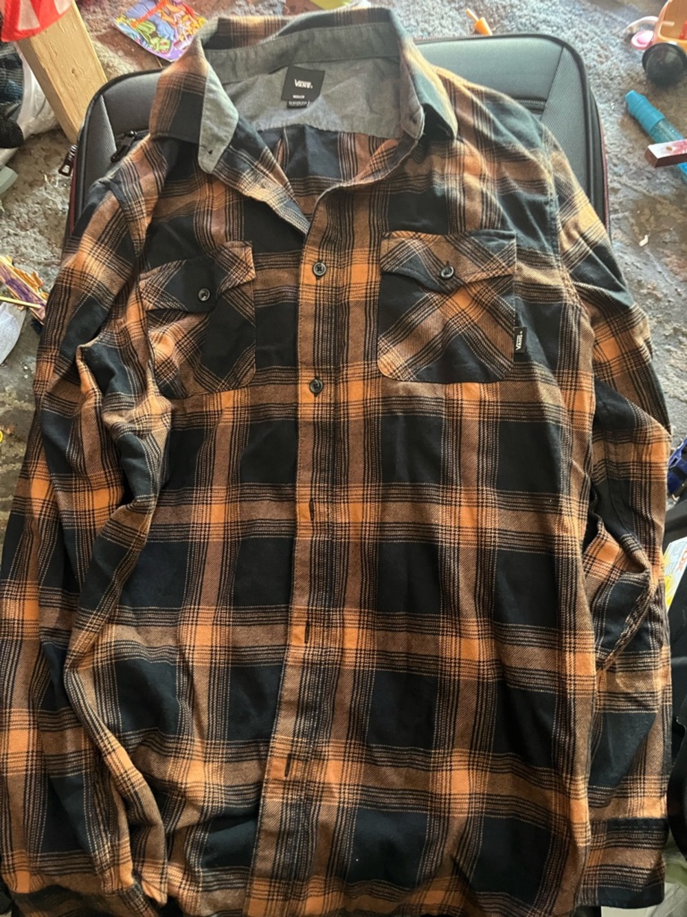 Vans Black & Orange Plaid Button-Up Shirt